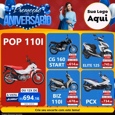 Modelo de Rede Social para Feed Facebook com o tema Promoção de Aniversário para Concessionaria de Motos