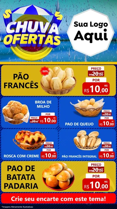 Modelo de TV para TV Vertical com o tema Chuva de Ofertas para Padaria