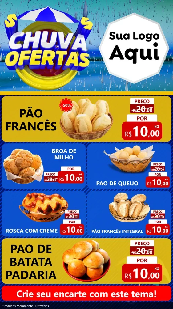 Modelo de TV para TV Vertical com o tema Chuva de Ofertas para Padaria