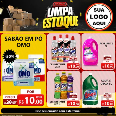 Modelo de Rede Social para Feed Facebook com o tema Operação Limpa Estoque para Produtos de Limpeza