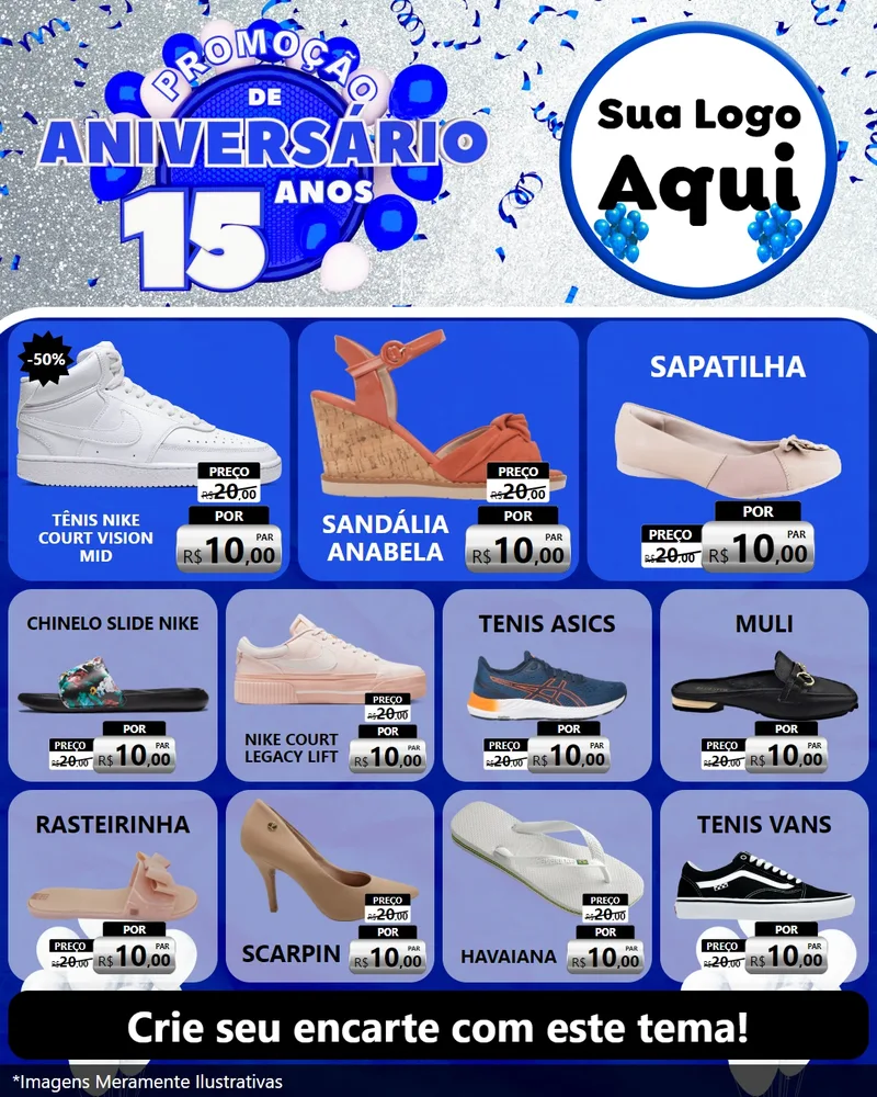 Modelo de Rede Social para Feed Instagram com o tema Promoção de Aniversário - 15 Anos para Calçados