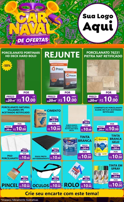 Modelo de Encarte para Encarte Grande com o tema Carnaval de Ofertas para Pisos e revestimentos