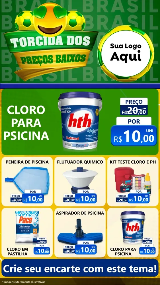 Modelo de Rede Social para Stories com o tema Torcida dos Preços Baixos - Copa para Produtos para Piscina