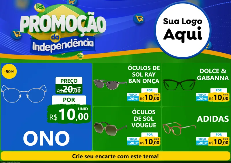 Modelo de Encarte para Encarte A4 Horizontal com o tema Promoção da Independência para Óticas