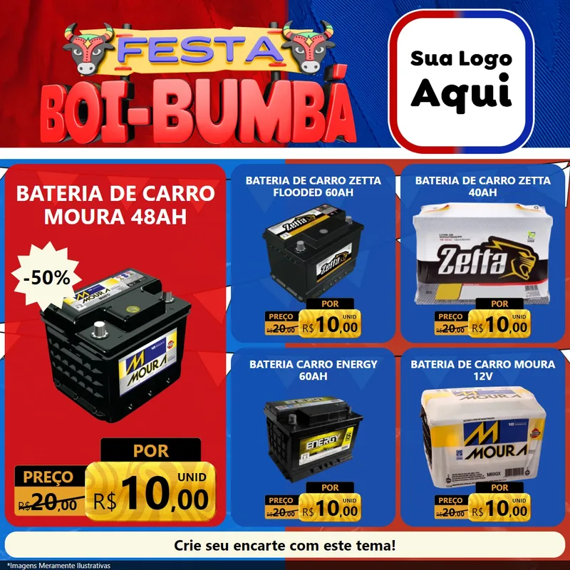 Modelo de Rede Social para Feed Facebook com o tema Festa Boi Bumbá para Baterias Elétricas