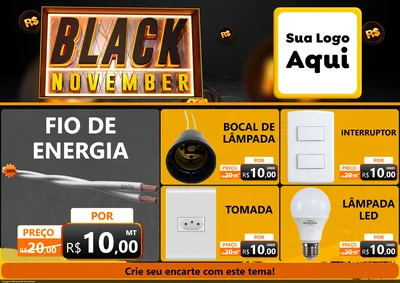 Modelo de Encarte para Encarte A4 Horizontal com o tema Black November para Materiais Elétricos