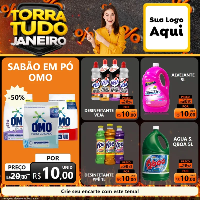 Modelo de Rede Social para Feed Facebook com o tema Torra Tudo Janeiro para Produtos de Limpeza