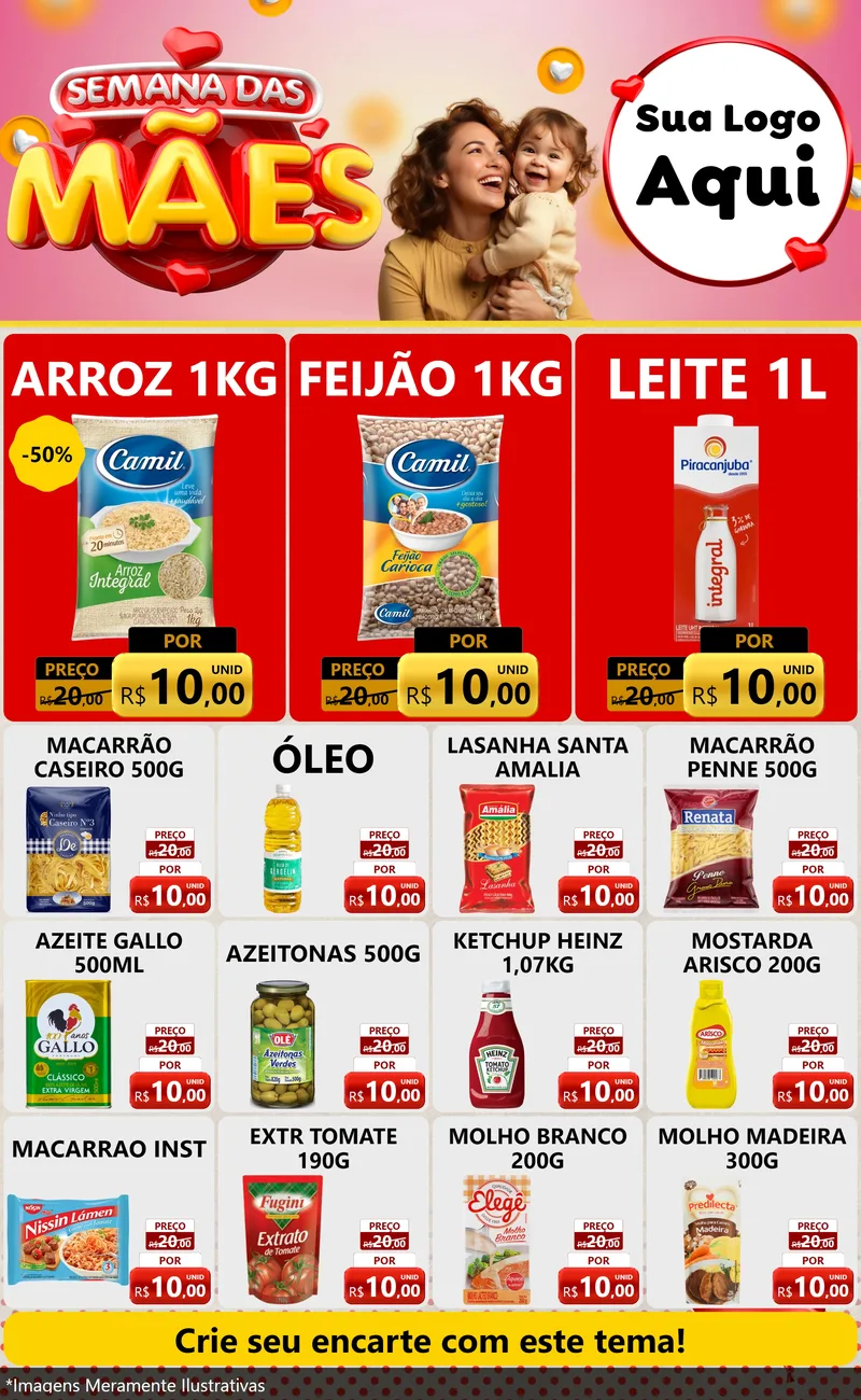 Modelo de Encarte para Encarte Grande com o tema Semana das Mães para Supermercado