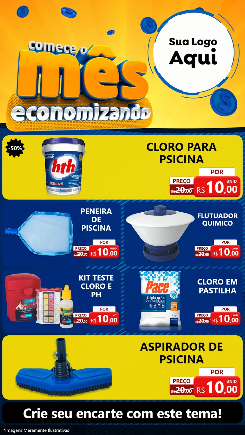Modelo de TV para TV Vertical com o tema Comece O Mês Economizando para Produtos para Piscina