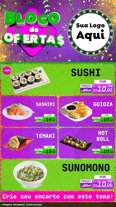 Modelo de TV para TV Vertical com o tema Bloco de Ofertas para Comida japonesa