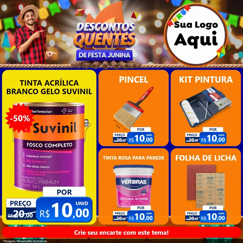 Modelo de Rede Social para Feed Facebook com o tema Descontos Quentes de Festa Junina para Tintas e Ferramentas
