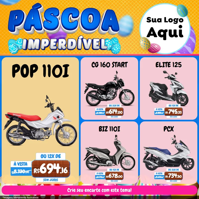 Modelo de Rede Social para Feed Facebook com o tema Páscoa Imperdível para Concessionaria de Motos