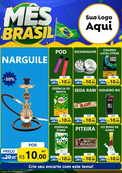 Modelo de Encarte para Encarte A4 Vertical com o tema Mês do Brasil para Tabacaria