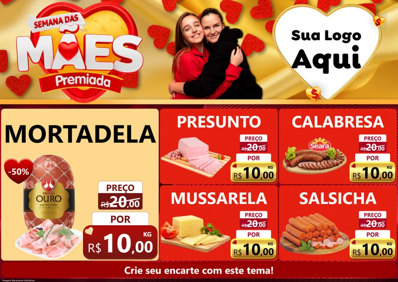 Modelo de Encarte para Encarte A4 Horizontal com o tema Semana das Mães Premiada para Frios e Laticínios