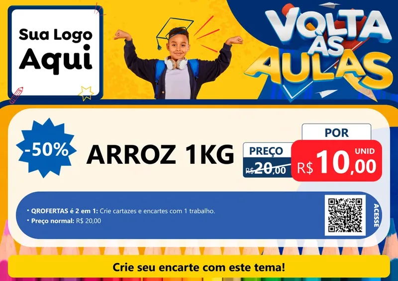 Modelo de Cartaz para Cartaz A4 Horizontal com o tema Volta Às Aulas para Supermercado