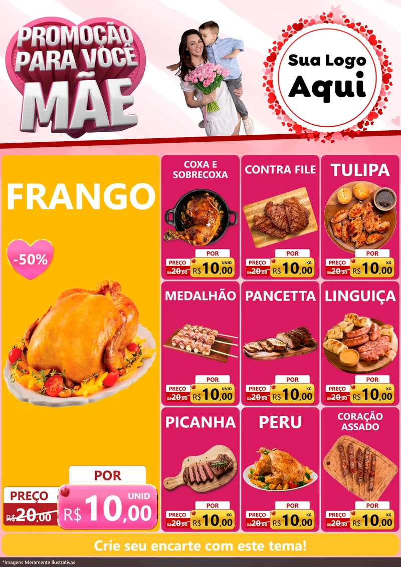 Modelo de Encarte para Encarte A4 Vertical com o tema Promoção Para Você Mãe para Assados