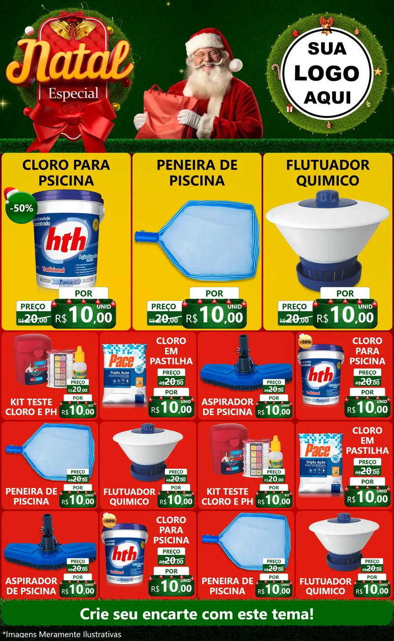 Modelo de Encarte para Encarte Grande com o tema Natal Especial para Produtos para Piscina