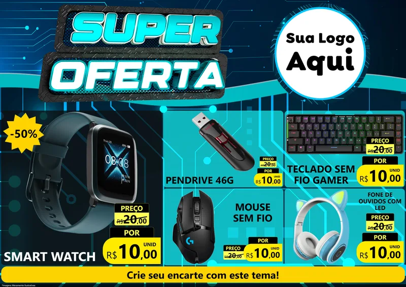 Modelo de Encarte para Encarte A4 Horizontal com o tema Super Oferta - Informática para Informática