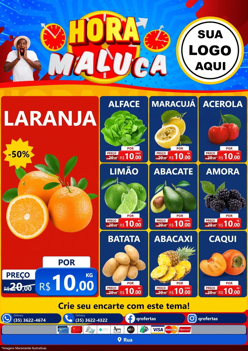 Modelo de Encarte para Encarte A4 Vertical com o tema Hora Maluca para Hortifrúti