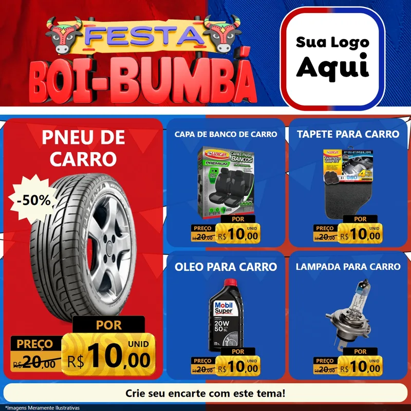 Modelo de Rede Social para Feed Facebook com o tema Festa Boi Bumbá para Auto peças