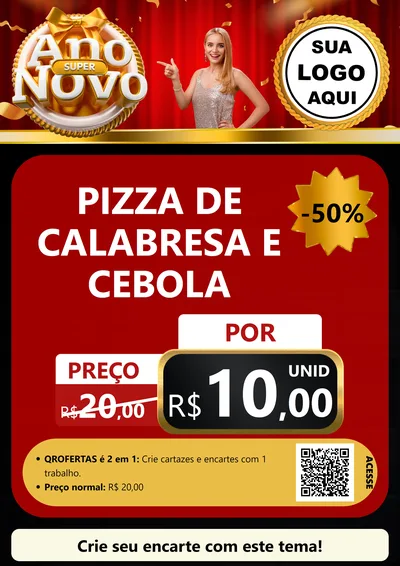 Modelo de Cartaz para Cartaz A4 Vertical com o tema Super Ano Novo para Pizzaria