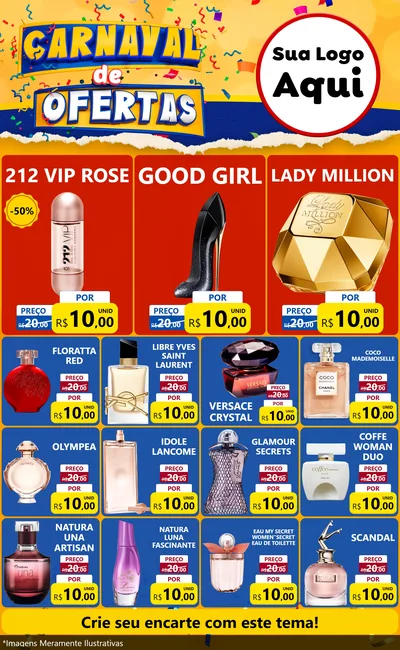 Modelo de Encarte para Encarte Grande com o tema Carnaval de Ofertas para Perfumes
