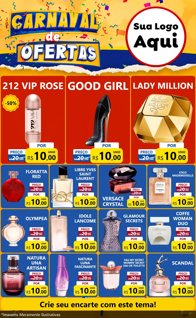 Modelo de Encarte para Encarte Grande com o tema Carnaval de Ofertas para Perfumes