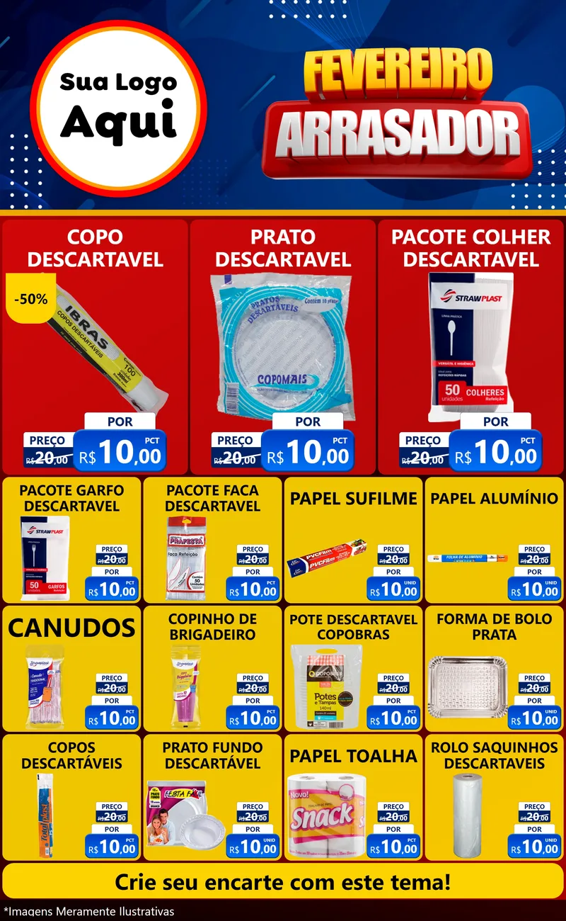 Modelo de Encarte para Encarte Grande com o tema Fevereiro Arrasador para Embalagens