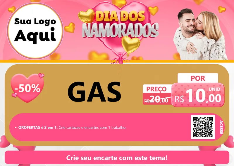 Modelo de Cartaz para Cartaz A4 Horizontal com o tema Dia dos Namorados para Água e gás