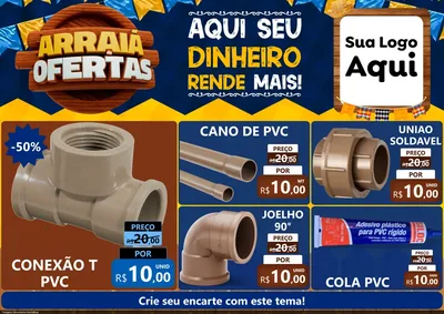 Modelo de Encarte para Encarte A4 Horizontal com o tema Arraiá de Ofertas - Junina para Tubos e conexões