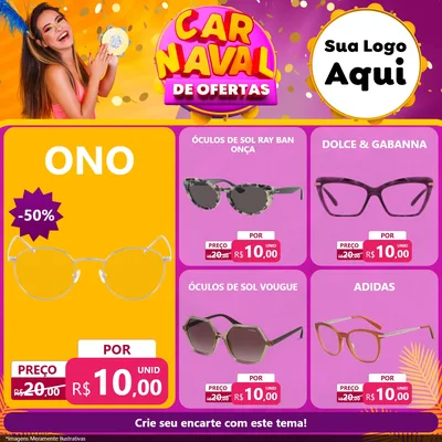 Modelo de Rede Social para Feed Facebook com o tema Carnaval de Ofertas para Óticas