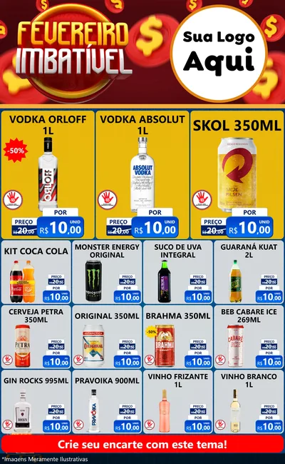 Modelo de Encarte para Encarte Grande com o tema Fevereiro Imbatível para Distribuidora de bebidas