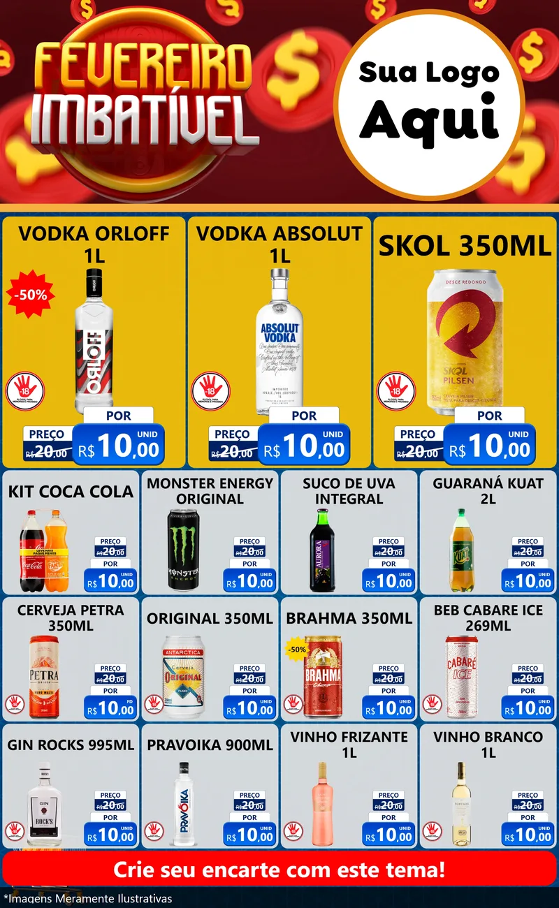 Modelo de Encarte para Encarte Grande com o tema Fevereiro Imbatível para Distribuidora de bebidas