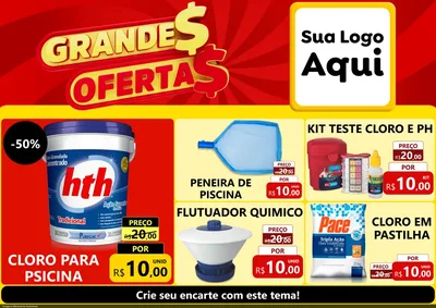 Modelo de Encarte para Encarte A4 Horizontal com o tema Grandes Ofertas para Produtos para Piscina