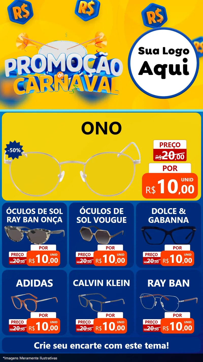 Modelo de Rede Social para Stories com o tema Promoção de Carnaval para Óticas