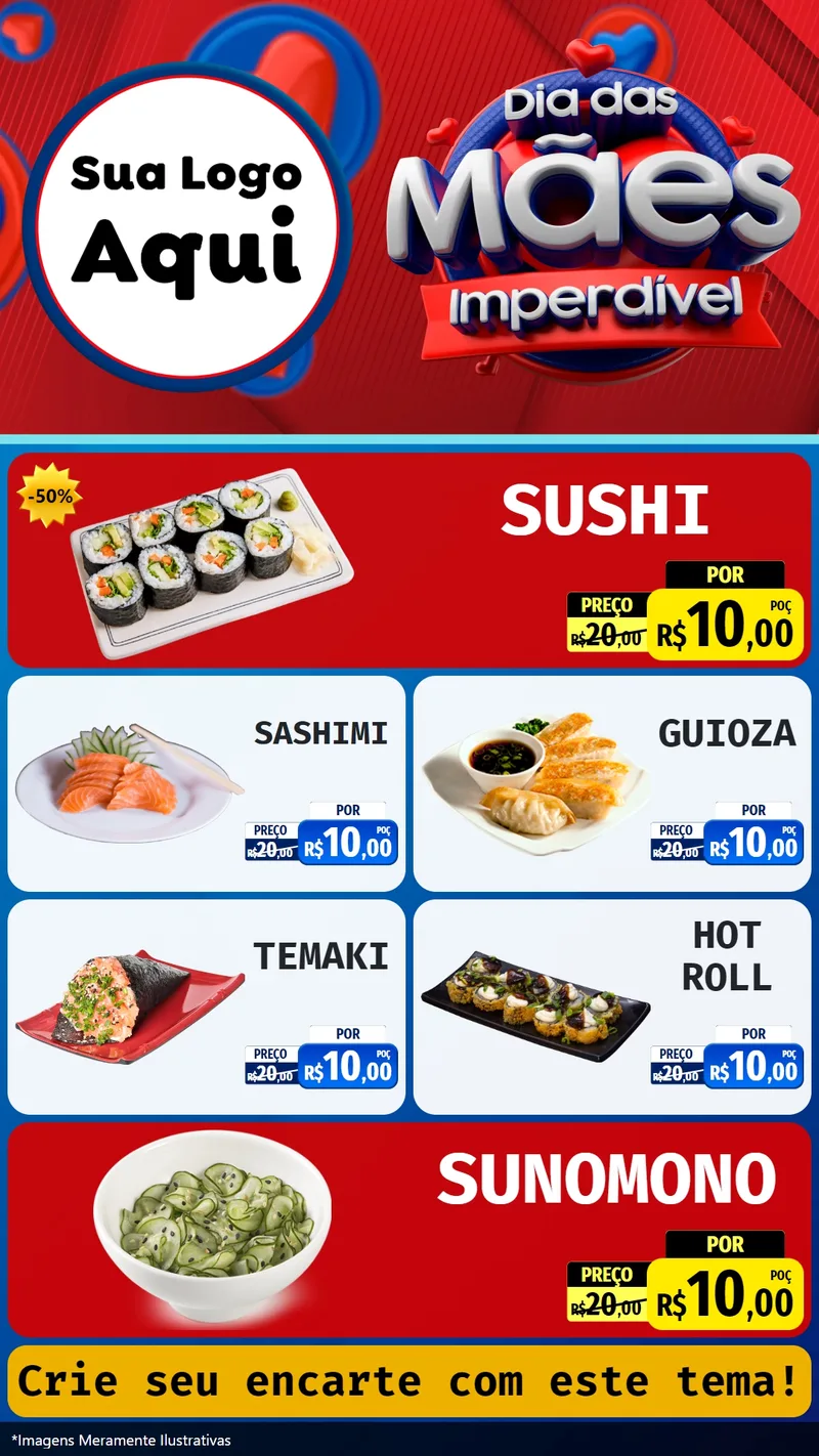 Modelo de TV para TV Vertical com o tema Dia Das Mães Imperdível para Comida japonesa