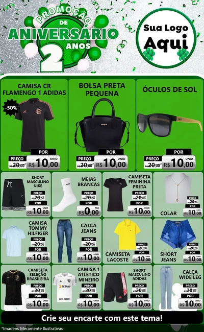 Modelo de Encarte para Encarte Grande com o tema Promoção de Aniversário - 2 Anos para Roupas e acessórios