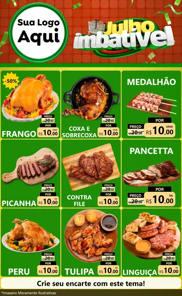 Modelo de Encarte para Encarte Grande com o tema Julho Imbatível para Assados