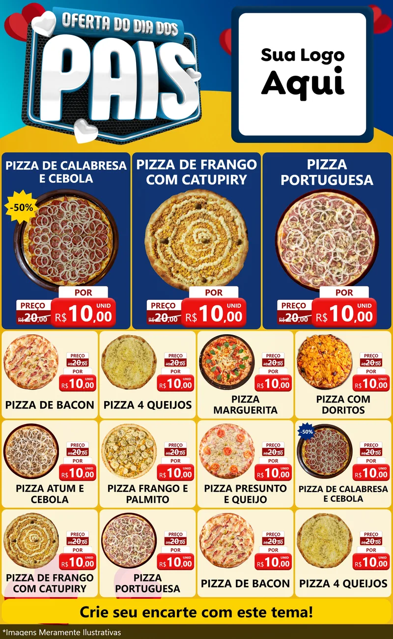 Modelo de Encarte para Encarte Grande com o tema Oferta Do Dia Dos Pais para Pizzaria
