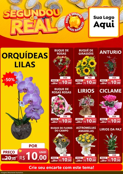 Modelo de Encarte para Encarte A4 Vertical com o tema Segundou do Real para Floricultura e jardim