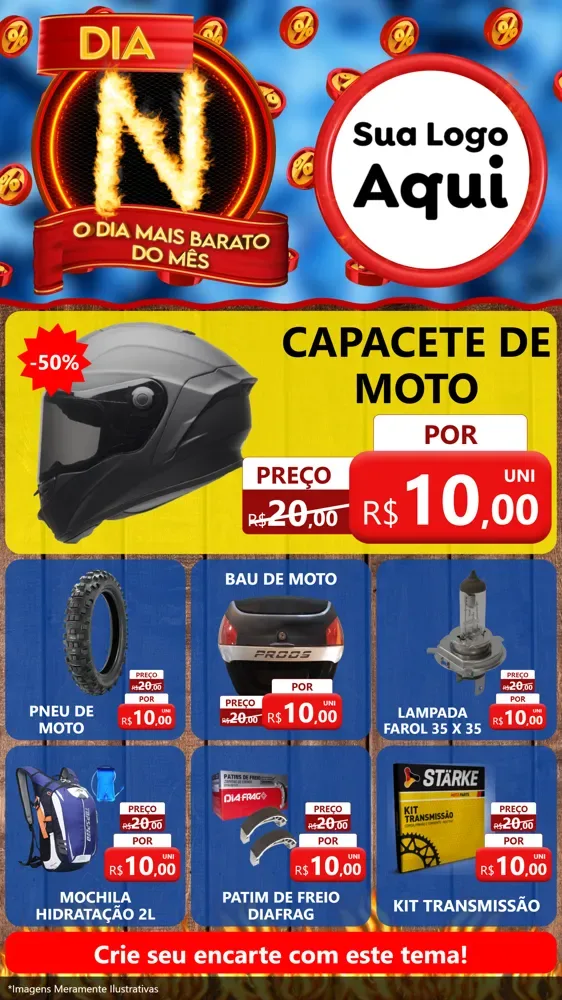 Modelo de Rede Social para Stories com o tema Dia N - O Dia Mais Barato Do Mês para Moto peças