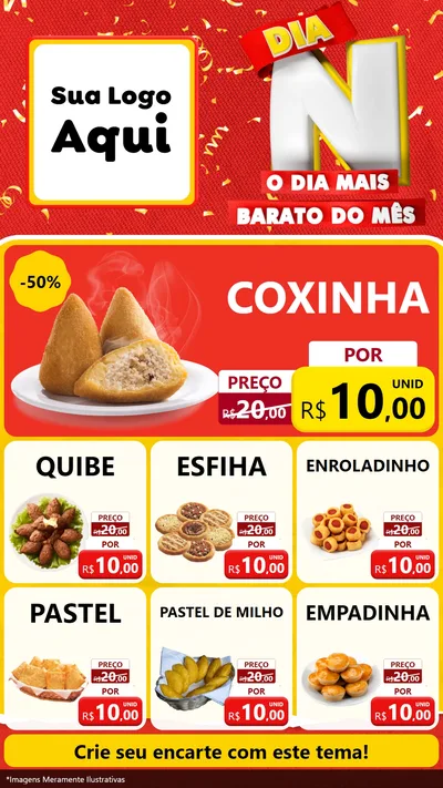 Modelo de Rede Social para Stories com o tema Dia N o Dia Mais Barato do Mês para Salgadaria