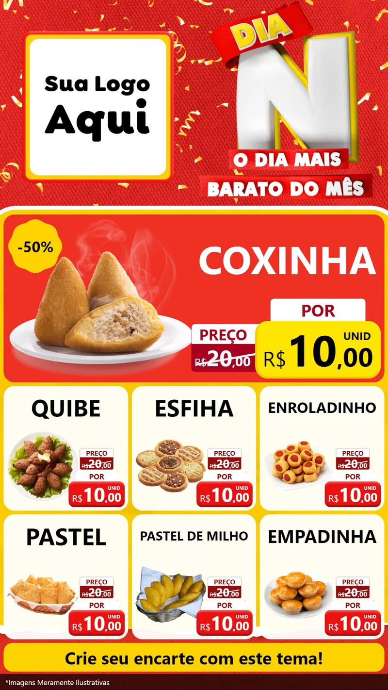 Modelo de Rede Social para Stories com o tema Dia N o Dia Mais Barato do Mês para Salgadaria