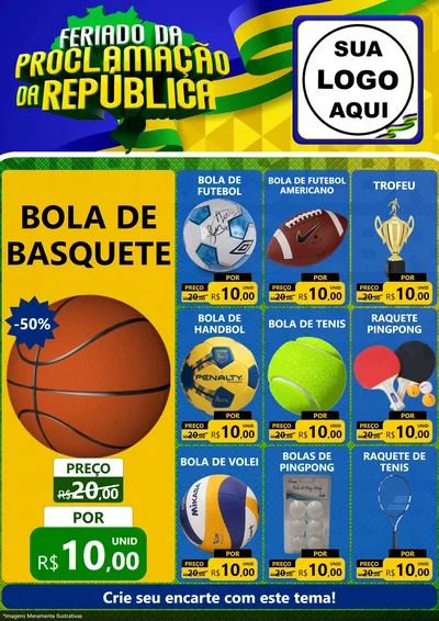 Modelo de Encarte para Encarte A4 Vertical com o tema Feriado da Proclamação da República para Artigos Esportivos