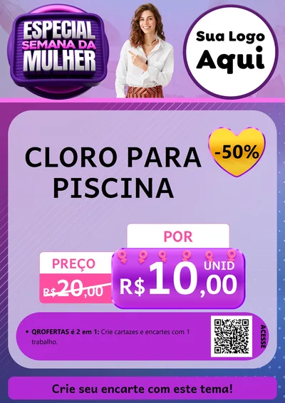 Modelo de Cartaz para Cartaz A4 Vertical com o tema Especial Semana da Mulher para Produtos para Piscina