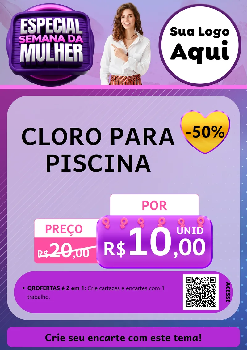 Modelo de Cartaz para Cartaz A4 Vertical com o tema Especial Semana da Mulher para Produtos para Piscina