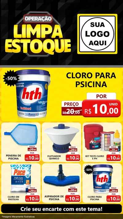 Modelo de Rede Social para Stories com o tema Operação Limpa Estoque para Produtos para Piscina