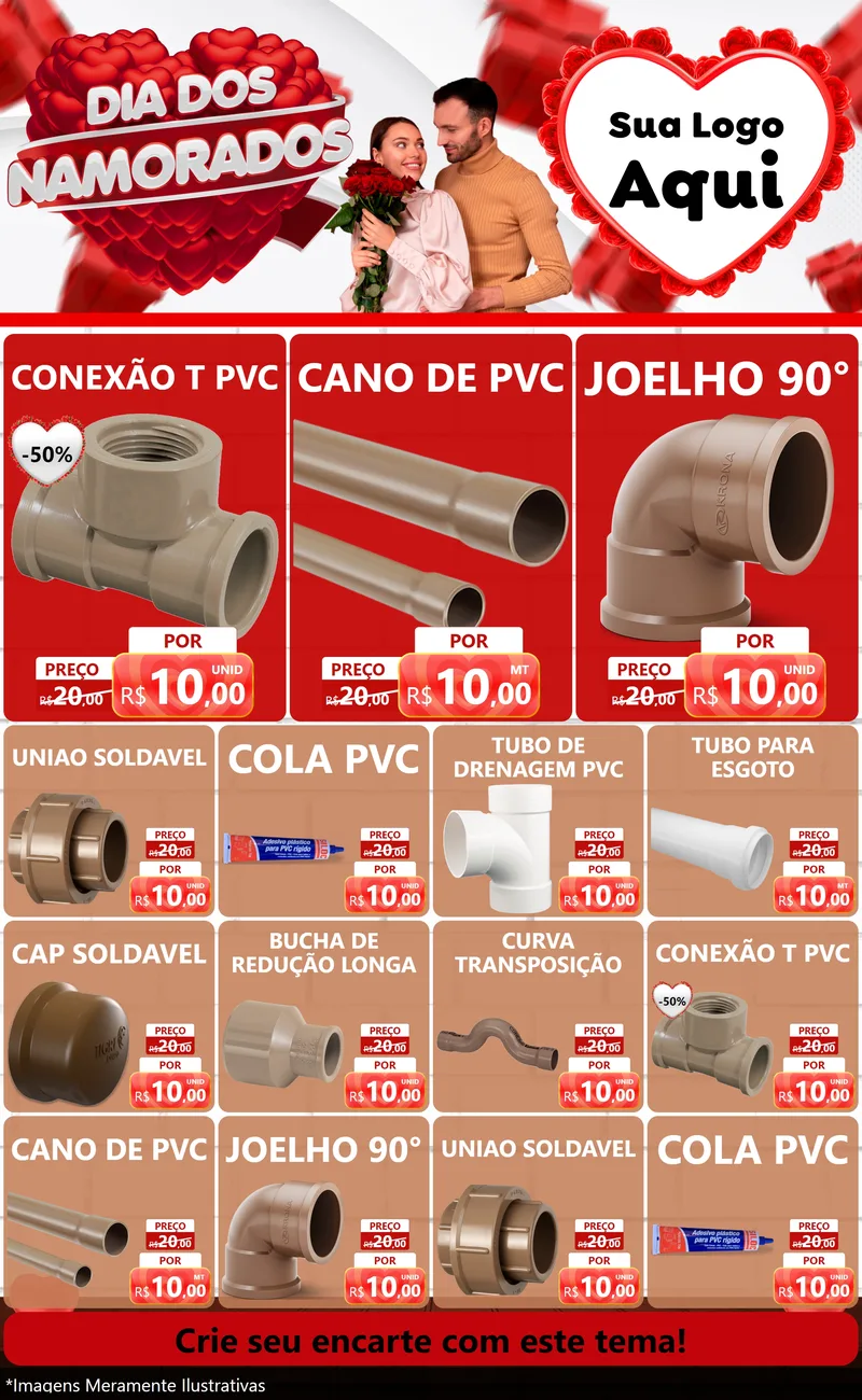 Modelo de Encarte para Encarte Grande com o tema Dia dos Namorados para Tubos e conexões