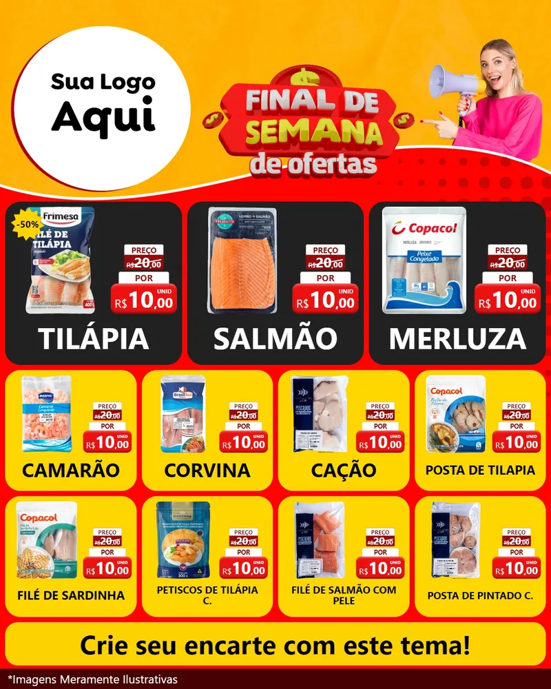 Modelo de Rede Social para Feed Instagram com o tema Final de Semana de Ofertas para Peixaria