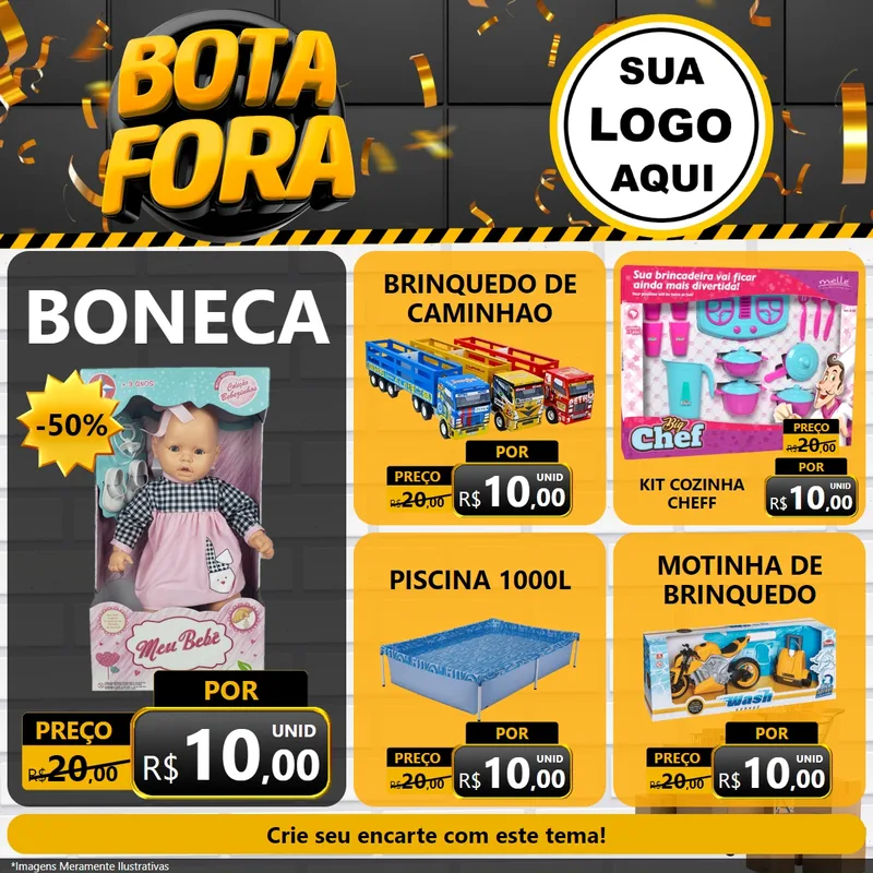 Modelo de Rede Social para Feed Facebook com o tema Bota Fora para Brinquedos